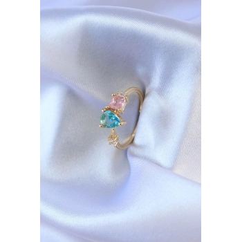 ÇOK SATAN BFS Gold Renk Renkli Zirkon Taşlı Pirinç Kadın Yüzük