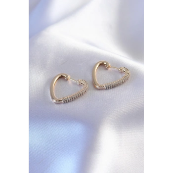 ÇOK SATAN BFS Gold Renk Zirkon Taşlı Kalp Model Kadın Küpe