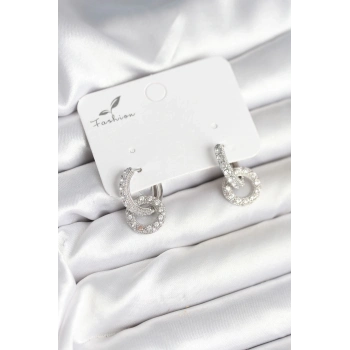 ÇOK SATAN BFS Gümüş Renk Pirinç Zirkon Taşlı Halka Model Kadın Küpe