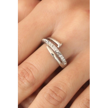 ÇOK SATAN BFS Gümüş Renk Taşlı Çivi Ayarlanabilir Kadın Yüzük