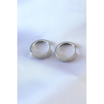 ÇOK SATAN BFS Gümüş Renk Zirkon Taşlı Halka Model Pirinç Kadın Küpe