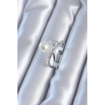 ÇOK SATAN BFS Gümüş Renk Zirkon Taşlı İncili Kadın Yüzük