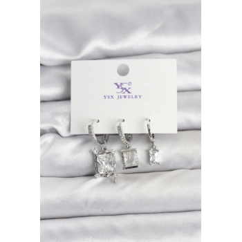 ÇOK SATAN BFS Gümüş Renk Zirkon Taşlı Kadın Küpe