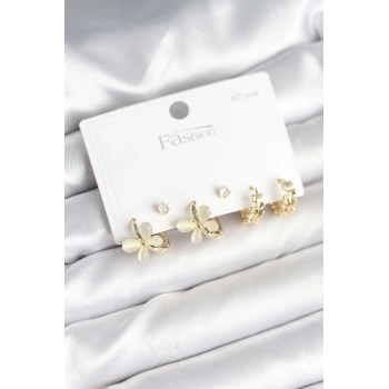 ÇOK SATAN BFS Kelebek Model Gold Renk Pirinç 925 Ayar Gümüş Çivili Kadın Küpe Seti