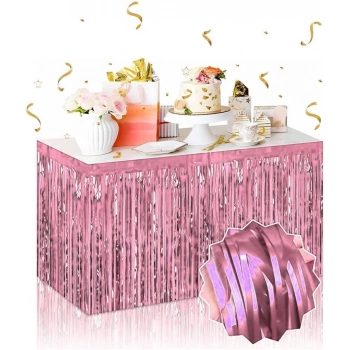 ÇOK SATAN BFS Kendinden Yapışkanlı Rose Gold Metalize Püsküllü Masa Eteği – 75 X 275 Cm Parti Süslemesi