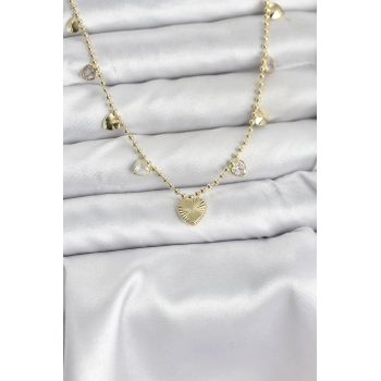 ÇOK SATAN BFS Pirinç Gold Renk Kalp Model Kadın Kolye