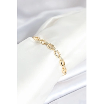 ÇOK SATAN BFS Pirinç Gold Renk Kare Zincir Model Zirkon Taşlı Kadın Bileklik