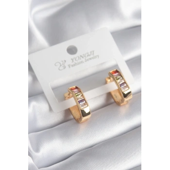 ÇOK SATAN BFS Pirinç Gold Renk Renkli Zirkon Taşlı Kadın Küpe