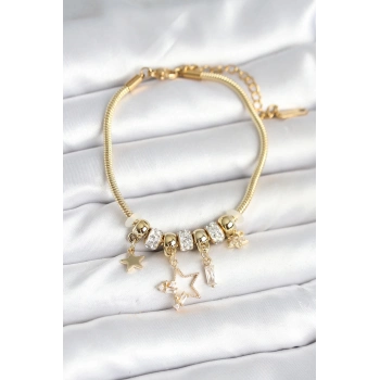 ÇOK SATAN BFS Pirinç Gold Renk Yıldız Charmlı Kadın Bileklik