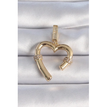 ÇOK SATAN BFS Pirinç Gold Renk Zirkon Taş Detaylı Kalp Figür Ajda Charm