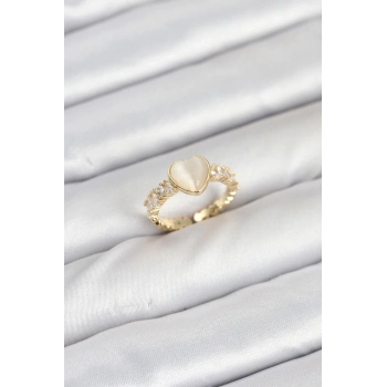 ÇOK SATAN BFS Pirinç Gold Renk Zirkon Taşlı Kalpli Kadın Yüzük