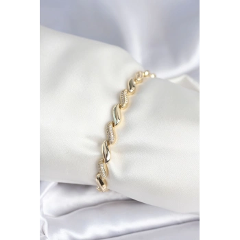 ÇOK SATAN BFS Pirinç Gold Renk Zirkon Taşlı Sarmal Model Kadın Bileklik
