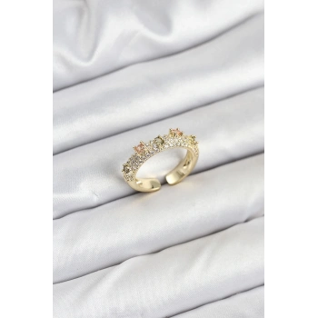 ÇOK SATAN BFS Pirinç Gold Renk Zirkon Taşlı Vintage Kadın Yüzük