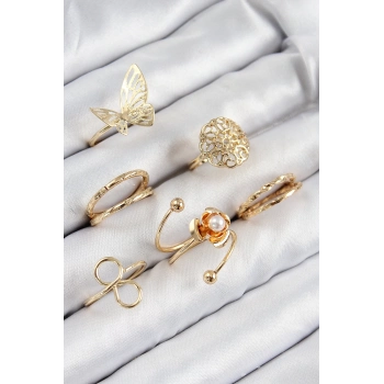 ÇOK SATAN BFS Pirinç Gül Kelebek Model Gümüş Renk Kadın Yüzük Kombin Set