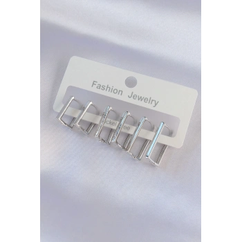 ÇOK SATAN BFS Pirinç Gümüş Renk Dikdörtgen Model Küpe Seti