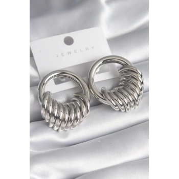 ÇOK SATAN BFS Pirinç Gümüş Renk Halka Sarmal Model Kadın Küpe