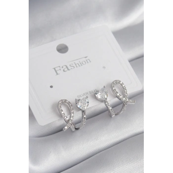 ÇOK SATAN BFS Pirinç Gümüş Renk Kalp Model Zirkon Taşlı Kadın Küpe