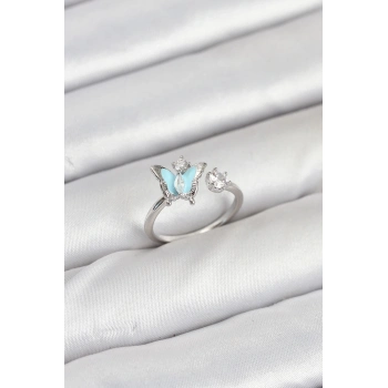 ÇOK SATAN BFS Pirinç Gümüş Renk Kelebek Model Kadın Yüzük