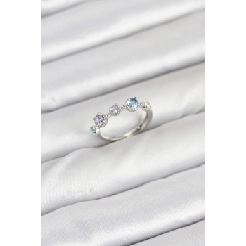 ÇOK SATAN BFS Pirinç Gümüş Renk Renkli Zirkon Taşlı Kadın Yüzük