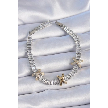 ÇOK SATAN BFS Pirinç Gümüş Renk Taşlı Su Yolu Model VİP Seri Kadın Bileklik