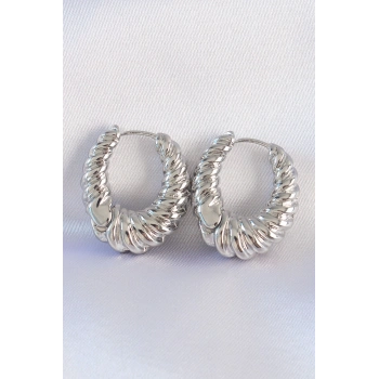 ÇOK SATAN BFS Pirinç Gümüş Renk Tırtık Detay Bombeli Halka Küpe