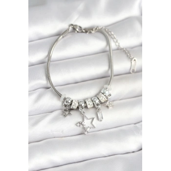 ÇOK SATAN BFS Pirinç Gümüş Renk Yıldız Charmlı Kadın Bileklik