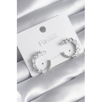 ÇOK SATAN BFS Pirinç Gümüş Renk Zirkon Taşlı Kadın Küpe