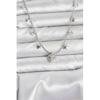 ÇOK SATAN BFS Pirinç Gümüş Renk Zirkon Taşlı Kutup Yıldızı Model Kadın Kolye