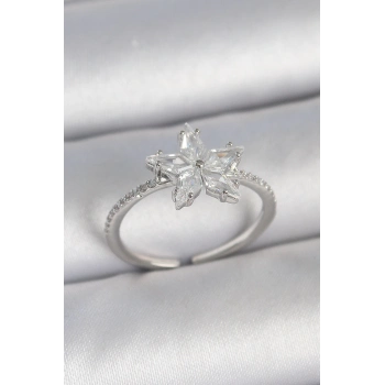 ÇOK SATAN BFS Pirinç Gümüş Renk Zirkon Taşlı Yıldız Model Ayarlanabilir Kadın Yüzük