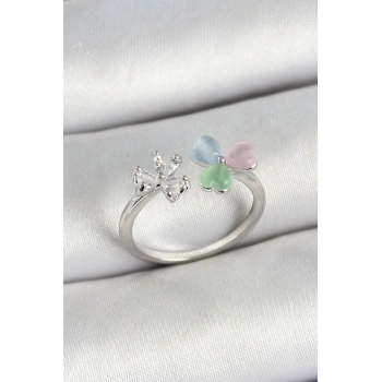 ÇOK SATAN BFS Pirinç Kalp Figürlü Zirkon Taşlı Gümüş Renk Ayarlanabilir Kadın Yüzük