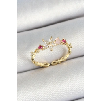 ÇOK SATAN BFS Pirinç Papatya Figürlü Zirkon Taşlı Gold Renk Ayarlanabilir Kadın Yüzük