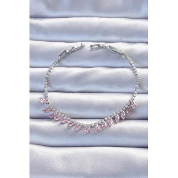 ÇOK SATAN BFS Pirinç Vip Seri Gümüş Renk Pembe Zirkon Taşlı Bileklik