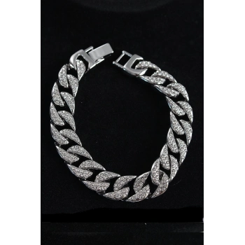 ÇOK SATAN BFS Pirinç Zirkon Taşlı Cuba Gurmet Model Gümüş Renk Erkek Bileklik