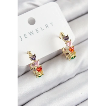 ÇOK SATAN BFS Pirinç Zirkon Taşlı Kalp Model Gold Renk Kadın Küpe