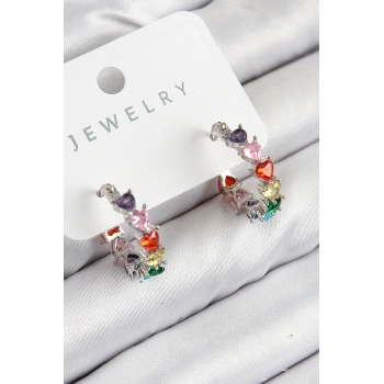 ÇOK SATAN BFS Pirinç Zirkon Taşlı Kalp Model Gümüş Renk Kadın Küpe