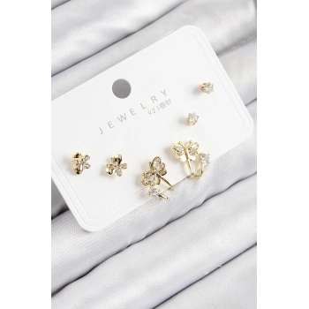 ÇOK SATAN BFS Pirinç Zirkon Taşlı Kelebek Model Gold Renk 925 Ayar Gümüş Çivi Kadın Küpe Set