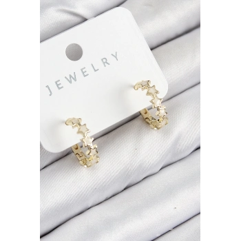 ÇOK SATAN BFS Pirinç Zirkon Taşlı Yıldız Model Gold Renk Kadın Küpe