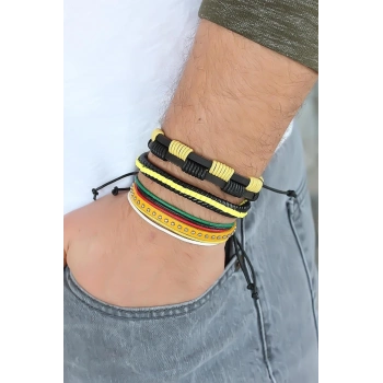 ÇOK SATAN BFS Sarı Renk Zımbalı Deri Erkek Bileklik Kombini