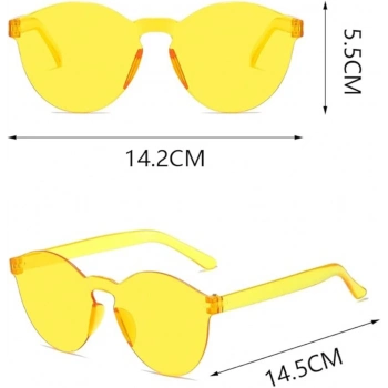 ÇOK SATAN BFS  Sert Mika Oval Şekilli Çerçevesiz Sarı Gözlük Retro Parti 5x14 cm