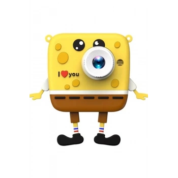 ÇOK SATAN BFS Sünger Bob Tasarımlı Yeni Nesil Çocuk Dijital Mini Fotoğraf Makinesi Çift Kamera