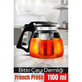 ÇOK SATAN BFS  Süzgeçli French Press Cam Demlik 1100 Ml Bitki Çayı Demliği