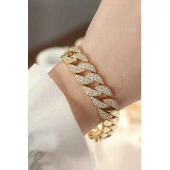 ÇOK SATAN BFS Vip Seri Pirinç Ortası Zirkon Taşlı Gold Renk Gurmet Bileklik