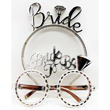 ÇOK SATAN Bride Yazılı Taç Ve Bride To Be Yazılı Gözlük Seti Gümüş Renk