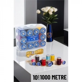 ÇOK SATAN BX 10 Renk 1000 Mt Kutulu Mezuralı Dikiş İpliği Seti