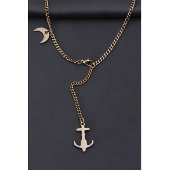 ÇOK SATAN Çelik Rose Renk Çapa Tasarımlı Kadın Kolye