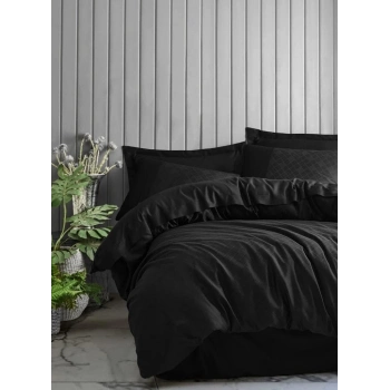 ÇOK SATAN Cotton Box Çift Kişilik Jakarlı Saten Nevresim Takımı Dama Siyah