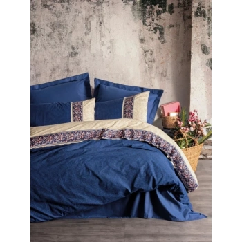 ÇOK SATAN Cotton Box Tek Kişilik Folk Art Nevresim Takımı Rayen Lacivert