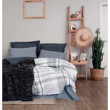 ÇOK SATAN Cotton Box Trim Çift Kişilik Battaniyeli Nevresim Takımı Smooth Siyah