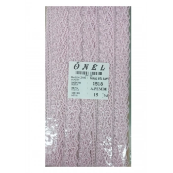ÇOK SATAN Dantel Polyester Sanal Tül Bant Açık Pembe 15 Metre En 3 cm ON-1518-AP