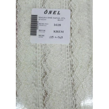ÇOK SATAN Dantel Polyester Sanal Tül Bant Krem 15 Metre En 3 cm ON-1618-KR